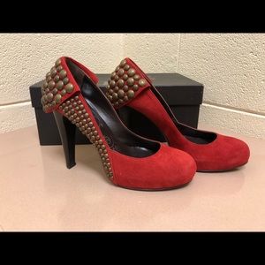 Designer TIBI NY “Tigris” studded RED pumps